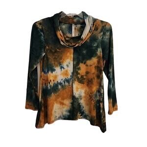 Forgotten Grace Olive Tie Dye Cowl Neck Top, NWT, Small